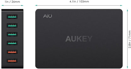 AUKEY Titan Wallcharger 6xUSB-A PA-T11 4xUSB Adaptive, 2xUSB QC 3.0