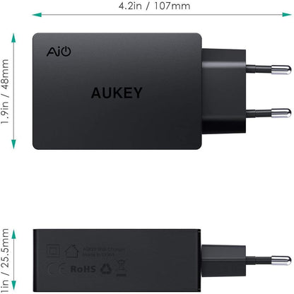 AUKEY Titan Wallcharger 3xUSB-A PA-T14 2xUSB Adaptive, 1xUSB QC 3.0