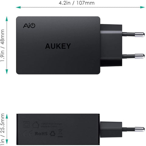 AUKEY Titan Wallcharger 3xUSB-A PA-T14 2xUSB Adaptive, 1xUSB QC 3.0