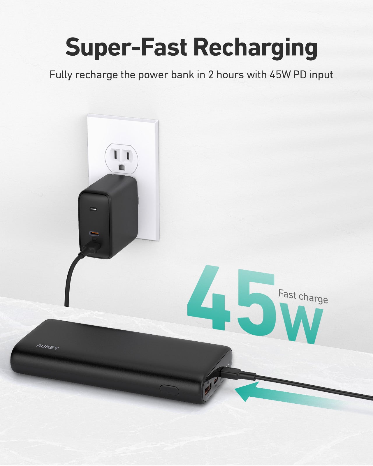 AUKEY Sprint Go 20000mAh Powerb. PB-Y37 black, 65W 2xUSB-C,1x USB-A