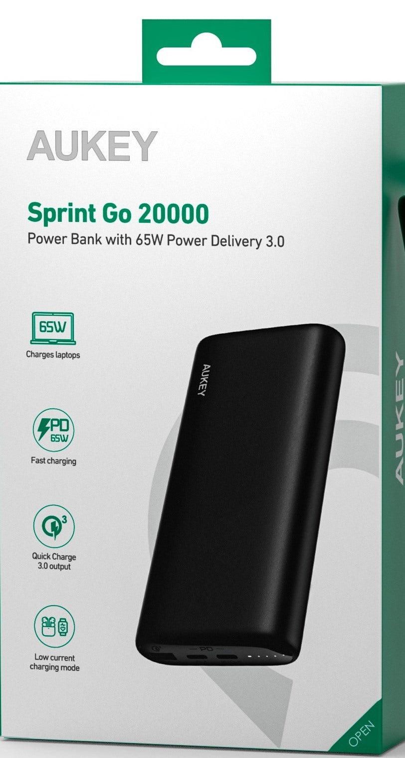 AUKEY Sprint Go 20000mAh Powerb. PB-Y37 black, 65W 2xUSB-C,1x USB-A