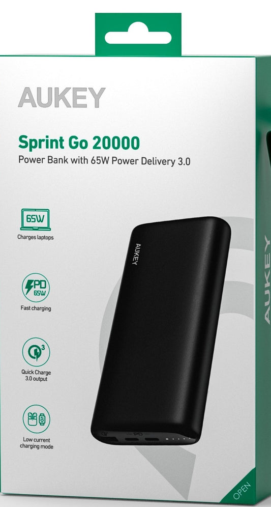 AUKEY Sprint Go 20000mAh Powerb. PB-Y37 black, 65W 2xUSB-C,1x USB-A