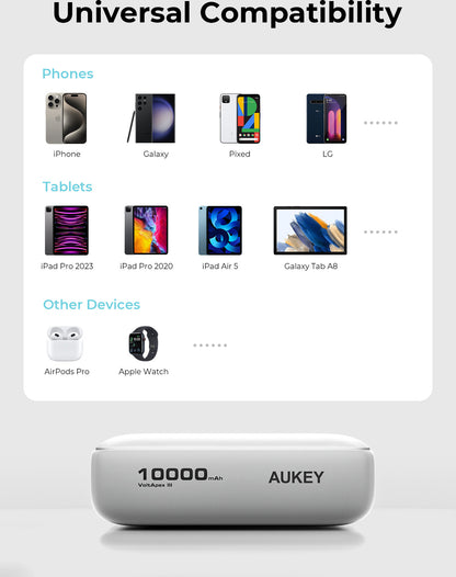 AUKEY Spark Mini 10000, 20W, PD,QC PB-Y55 WH Powerbank,White,USB-C,USB-A