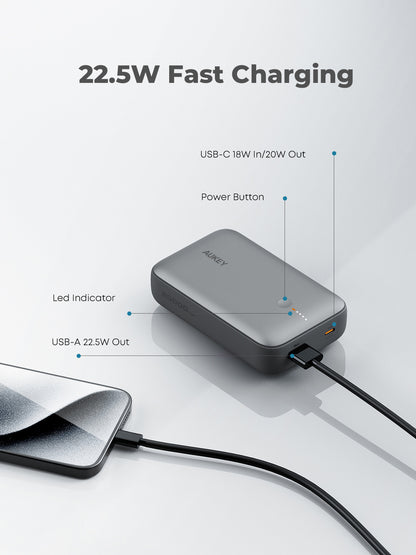 AUKEY Spark Mini 20000, 20W, PD,QC PB-Y57 GR Powerbank, Gray,USB-C,USB-A