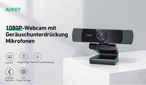 AUKEY Stream Webcam 1080P Dual Mic PC-LM1E black, USB 2.0