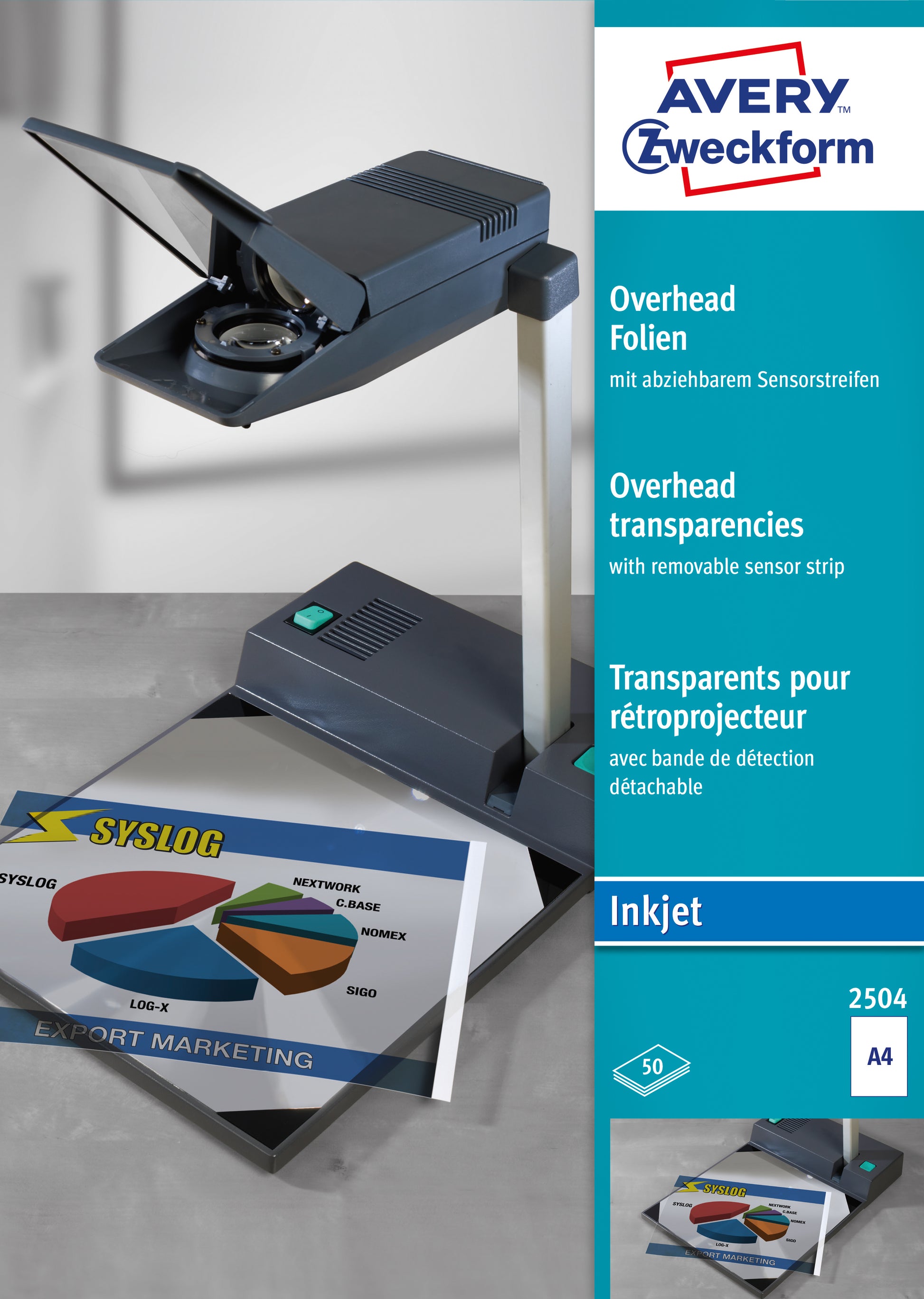 AVERY ZWECKFORM Overhead-Folie A4 2504 0,11mm Inkjet 50 Blatt