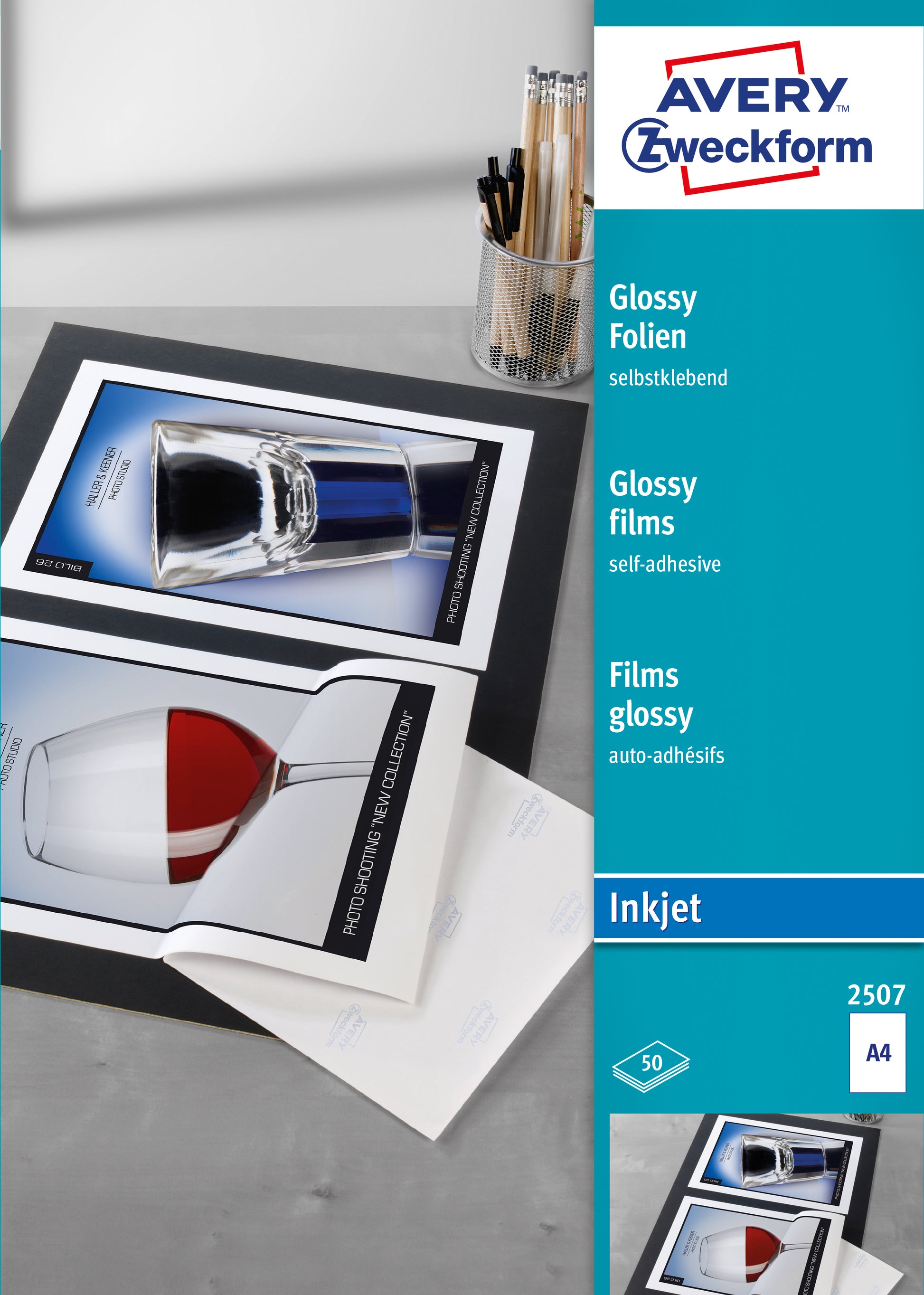 AVERY ZWECKFORM Glossy-Folie selbstklebend A4 2507Z 0,2mm Inkjet 50 Blatt