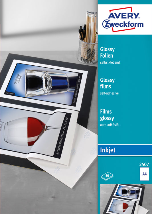 AVERY ZWECKFORM Glossy-Folie selbstklebend A4 2507Z 0,2mm Inkjet 50 Blatt