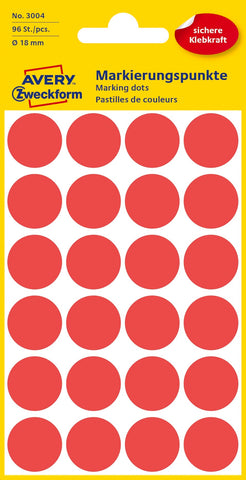 AVERY ZWECKFORM Markierungspunkte rot 3004 96 Stück 18mm