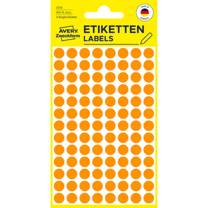 AVERY ZWECKFORM Markierungspunkte 8mm 3178 orange 416 Stück