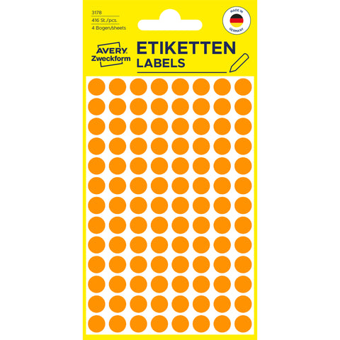 AVERY ZWECKFORM Markierungspunkte 8mm 3178 orange 416 Stück