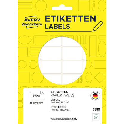 AVERY ZWECKFORM Universal-Etiketten 29x18mm 3319 weiss 960 St./30 Bl.