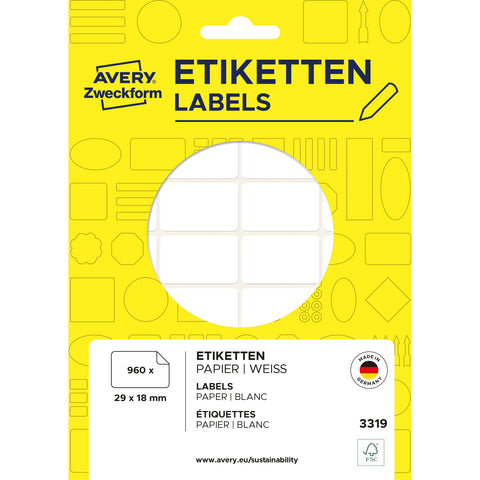 AVERY ZWECKFORM Universal-Etiketten 29x18mm 3319 weiss 960 St./30 Bl.