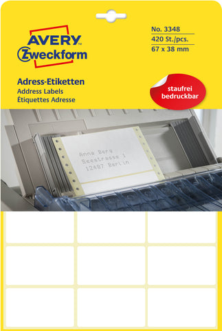 AVERY ZWECKFORM Adress-Etiketten 67x38mm 3348 weiss, permanent 20Bl./21Stk.