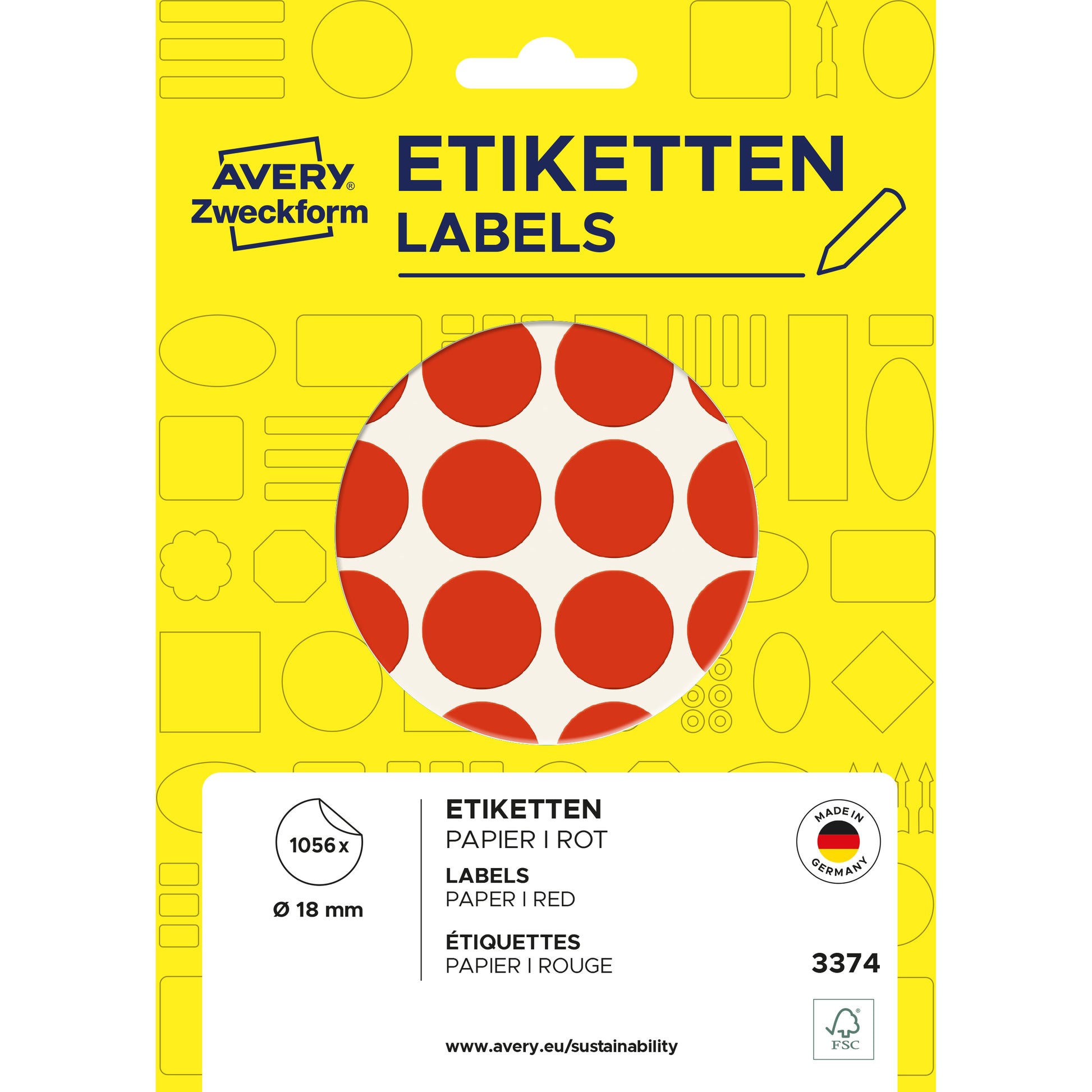 AVERY ZWECKFORM Markierungspunkte 18mm 3374 rot 1056 Stück