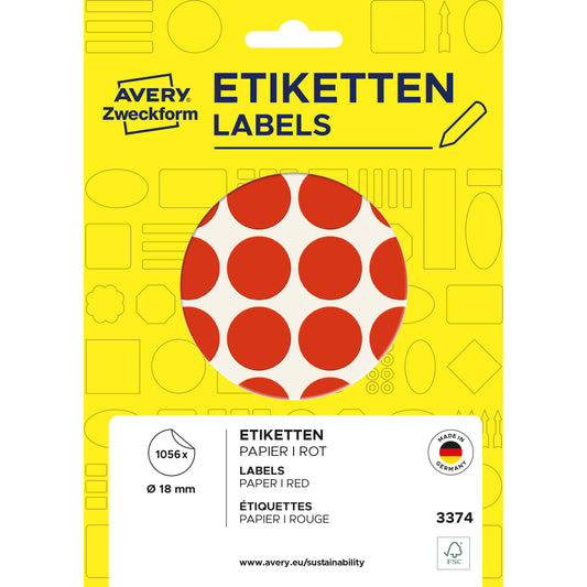 AVERY ZWECKFORM Markierungspunkte 18mm 3374 rot 1056 Stück