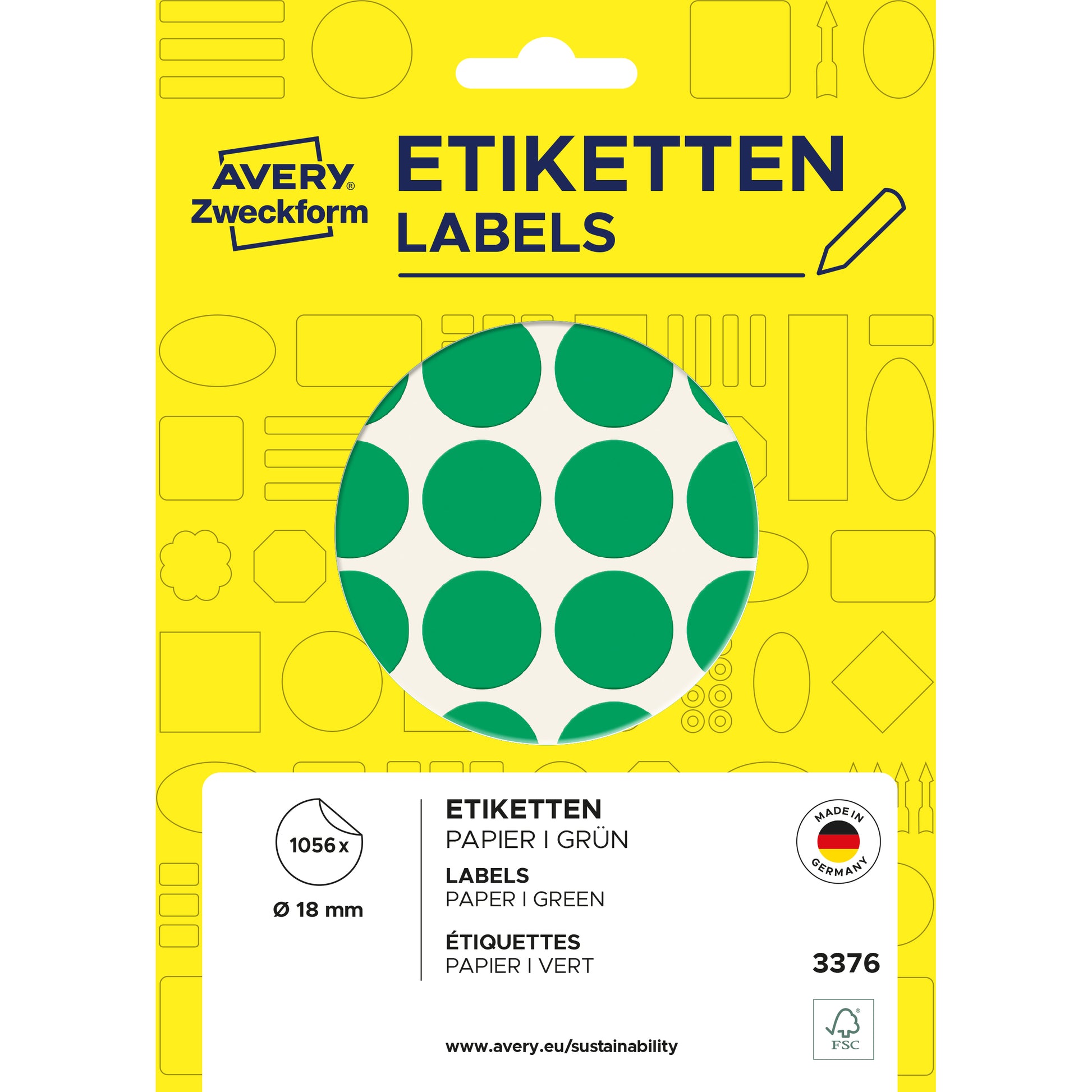AVERY ZWECKFORM Markierungspunkte 18mm 3376 grün 1056 Stück