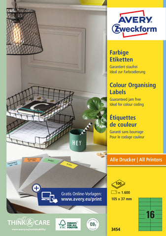 AVERY ZWECKFORM Etiketten 105×37mm 3454 grün 1600 Stück