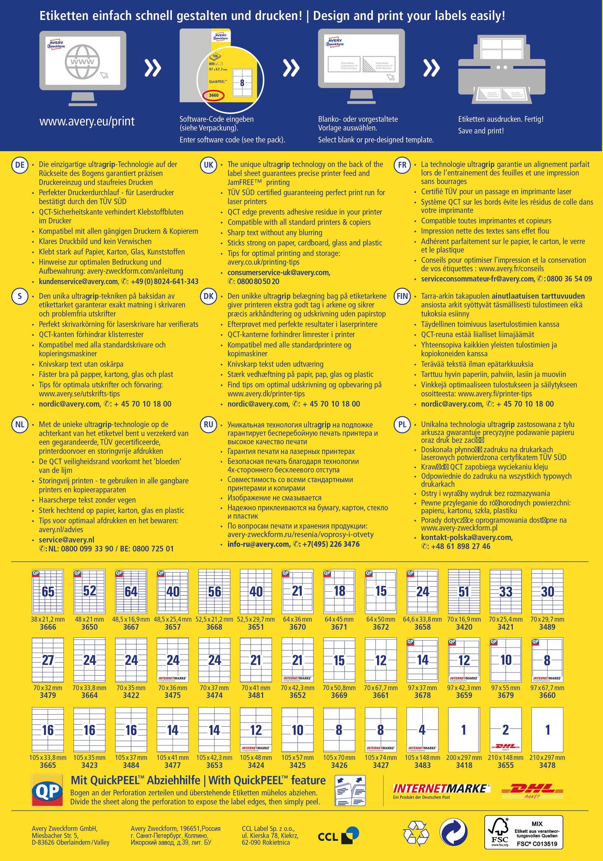 AVERY ZWECKFORM Universal-Etiketten 105x148mm 3483 weiss 400 Stk./100 Blatt