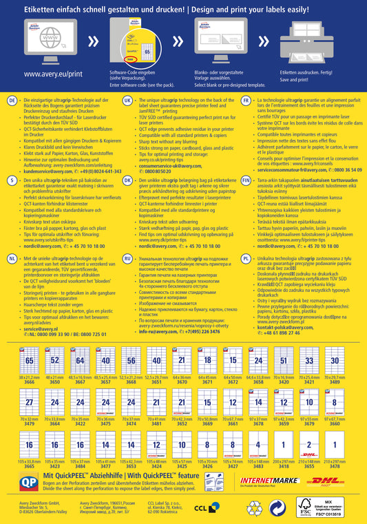 AVERY ZWECKFORM Universal-Etiketten 70x29.7mm 3489 weiss 3000 Stk./100 Blatt