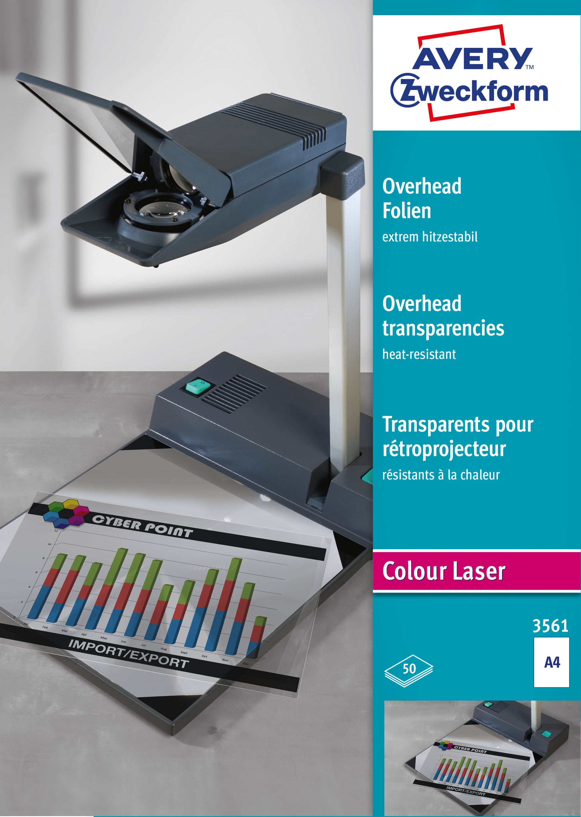 AVERY ZWECKFORM Overhead-Folie A4 3561 0.13mm Color Laser 50 Blatt