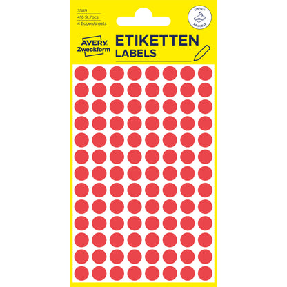 AVERY ZWECKFORM Markierungspunkte 8mm 3589 Rot, ablösbar 4 Blatt