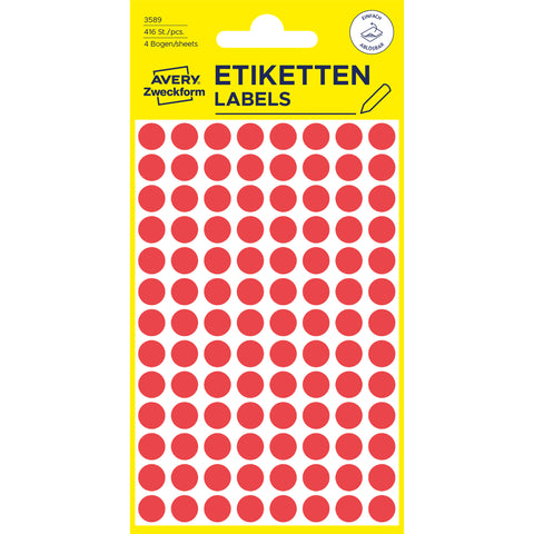 AVERY ZWECKFORM Markierungspunkte 8mm 3589 Rot, ablösbar 4 Blatt