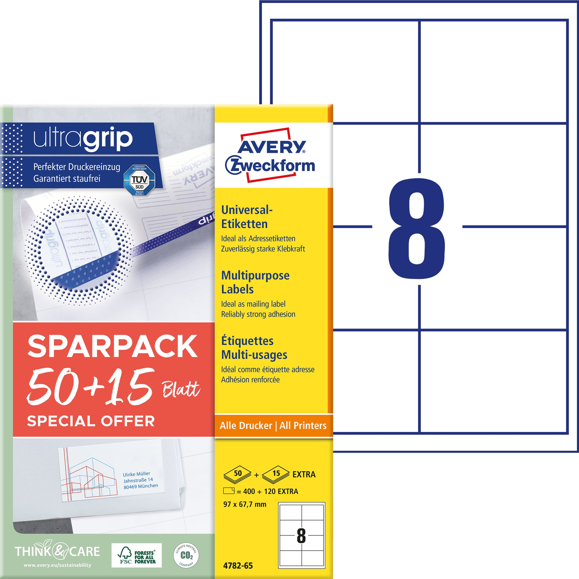 AVERY ZWECKFORM Universal-Etiketten 97x677mm 4782-65 weiss 50+15 Blatt