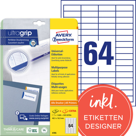 AVERY ZWECKFORM Universal-Etiketten 485x169mm 4785 weiss 30 Blatt