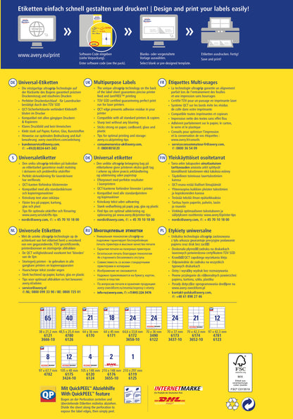 AVERY ZWECKFORM Universal-Etikett. 210x297mm 6119 weiss 30 Stk./25 + 5 Blatt