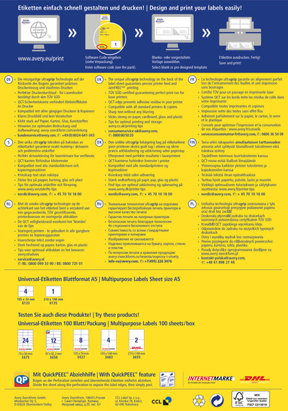 AVERY ZWECKFORM Universal Etiketten 210x148mm 6135 weiss 200 Stk./200 Blatt