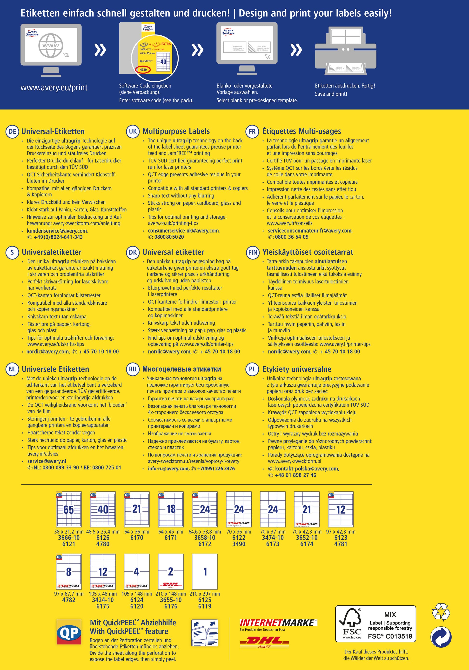 AVERY ZWECKFORM Universal-Etiketten 105x57mm 6137 weiss 30 Blatt