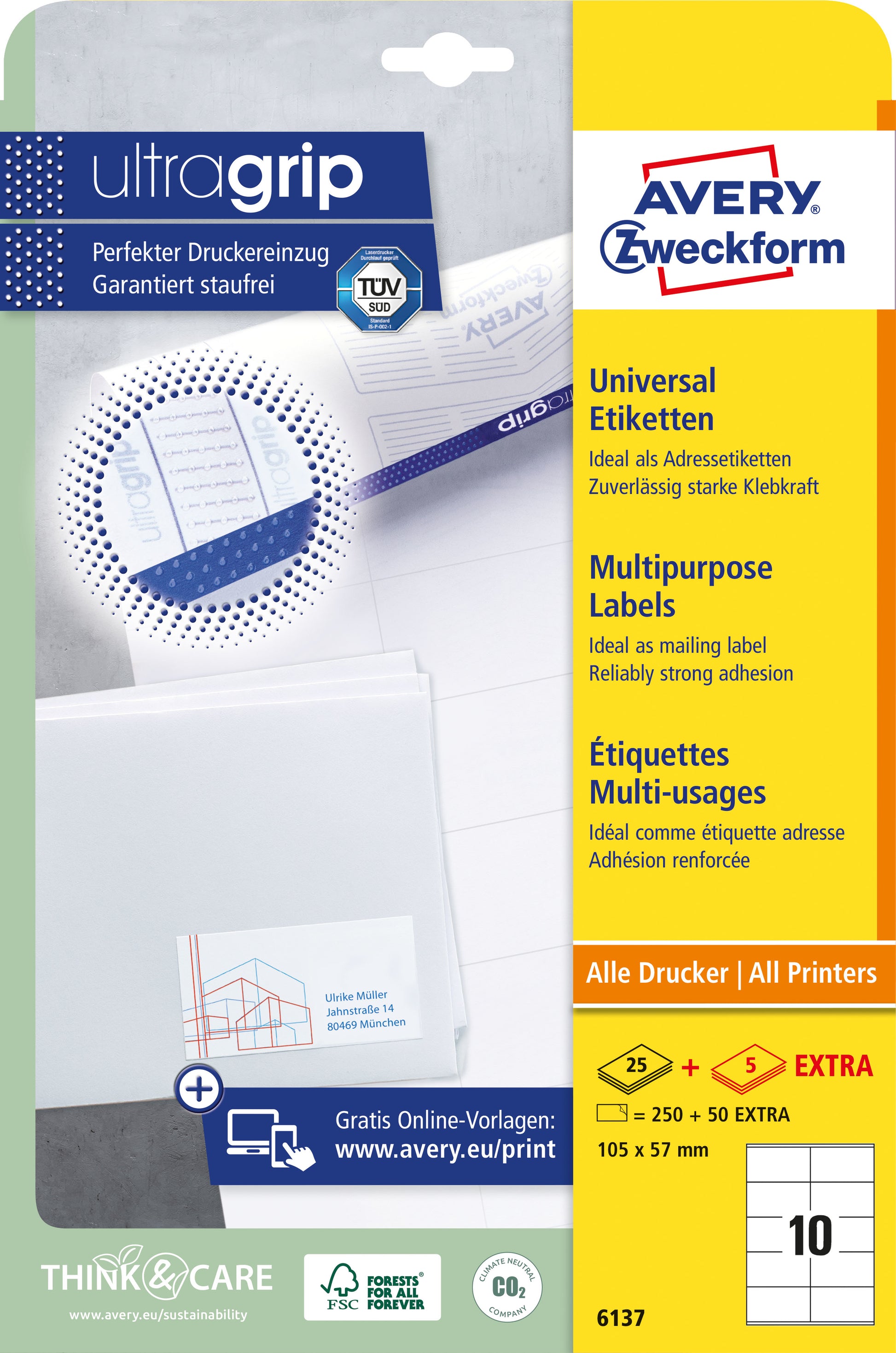 AVERY ZWECKFORM Universal-Etiketten 105x57mm 6137 weiss 30 Blatt