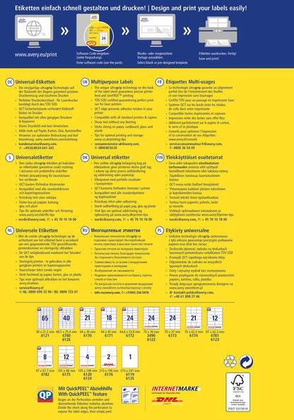 AVERY ZWECKFORM Universaletiketten 70x37mm 6173 weiss 720 Stk./25 + 5 Blatt