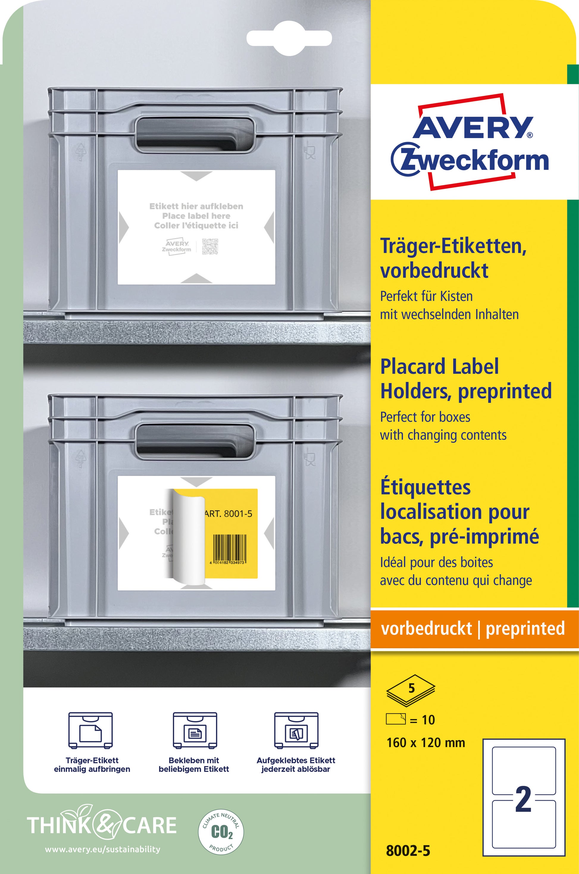 AVERY ZWECKFORM Träger-Etiketten 160x120mm 8002-5 hellgrau 10 Stk./5 Blatt