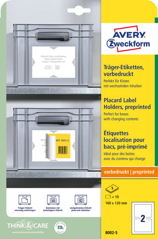 AVERY ZWECKFORM Träger-Etiketten 160x120mm 8002-5 hellgrau 10 Stk./5 Blatt