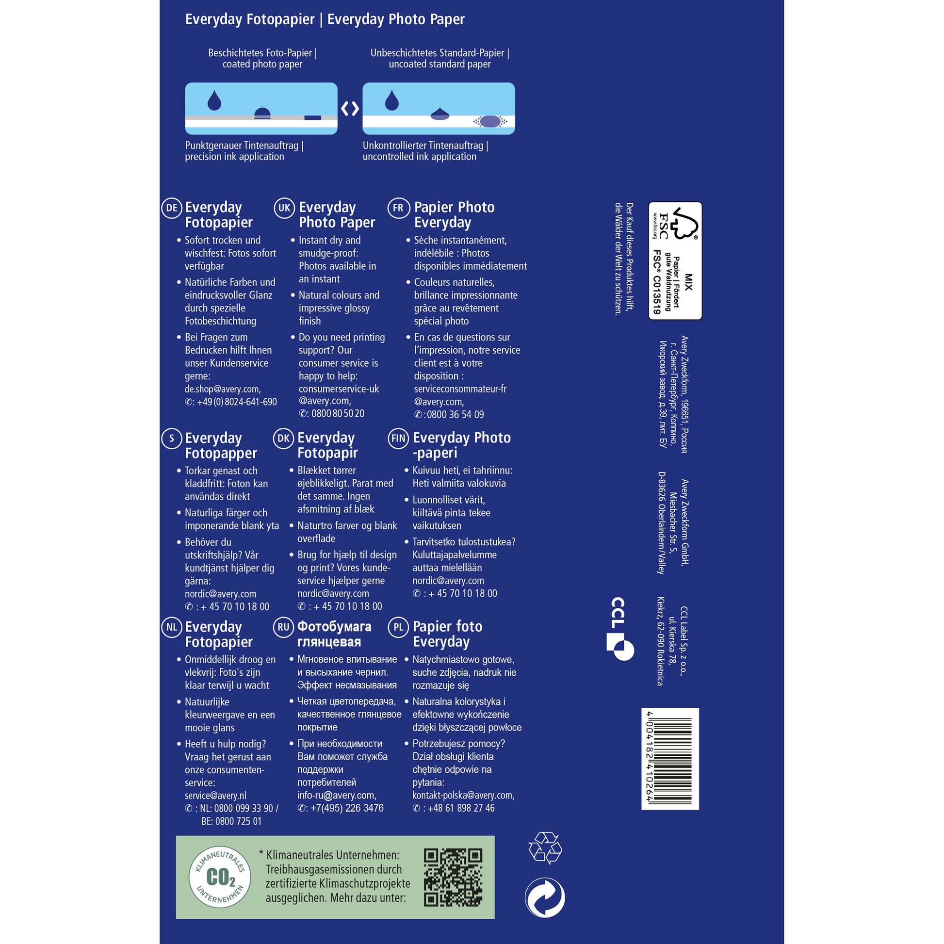 AVERY ZWECKFORM InkJet Photo Paper 10x15cm C2570-100 180g classic 100 Blatt