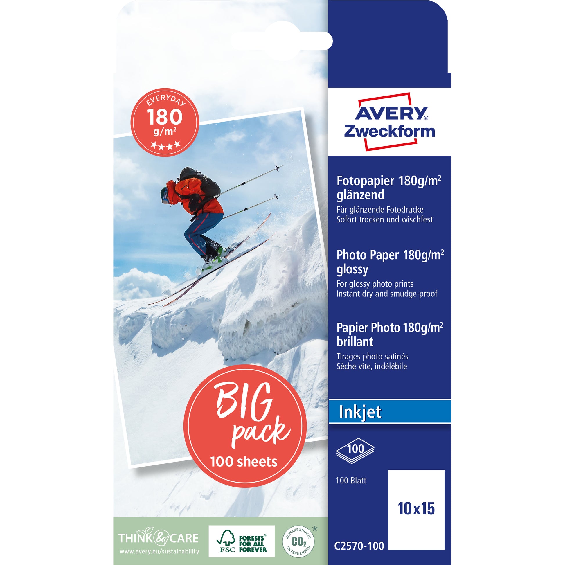 AVERY ZWECKFORM InkJet Photo Paper 10x15cm C2570-100 180g classic 100 Blatt