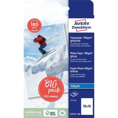 AVERY ZWECKFORM InkJet Photo Paper 10x15cm C2570-100 180g classic 100 Blatt