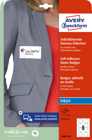 AVERY ZWECKFORM Namensetiketten 65mm J4881-20 weiss 20 Blatt/160 Stk.
