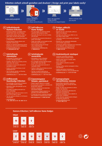 AVERY ZWECKFORM Namensetiketten 65mm J4881-20 weiss 20 Blatt/160 Stk.