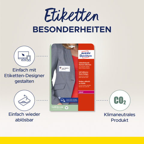 AVERY ZWECKFORM Namensetiketten 85x50mm J4882-20 weiss 20 Blatt/200 Stk.