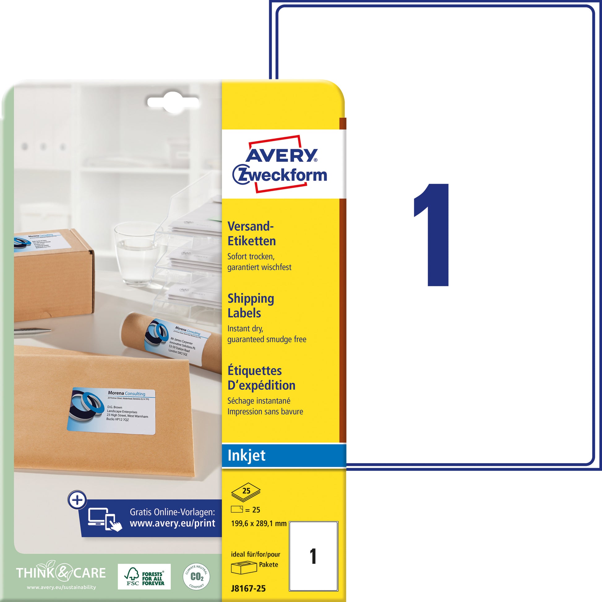 AVERY ZWECKFORM Adressetiketten 199,6x289,1mm J8167-25 weiss 25 Stück