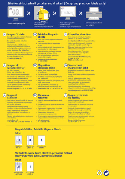 AVERY ZWECKFORM Magnet-Schilder 210x297mm J8867-5 Inkjet 5 Stk./5 Bl.