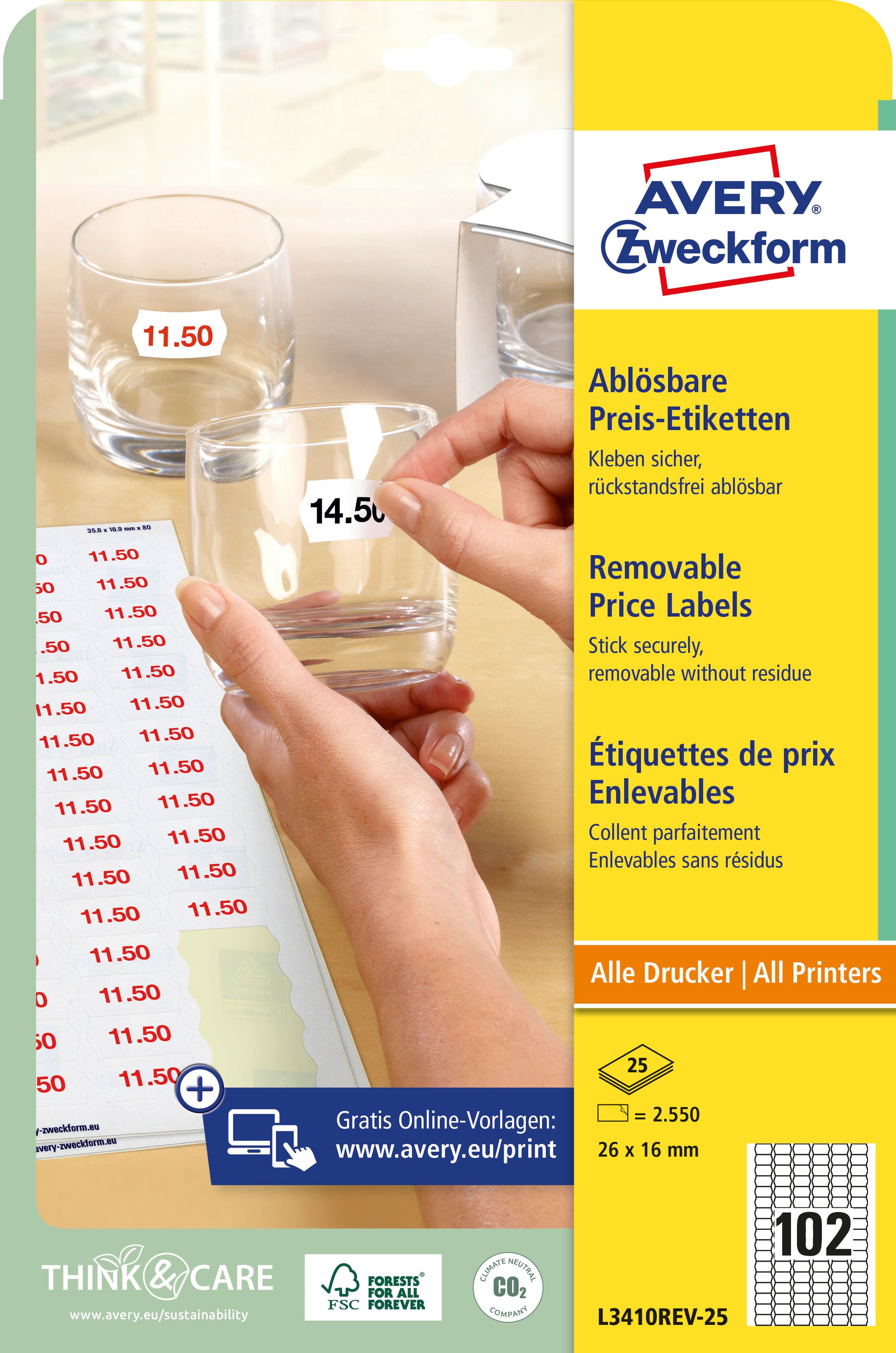 AVERY ZWECKFORM Preisetiketten 26×16mm L3410REV2 weiss 2550 Stück