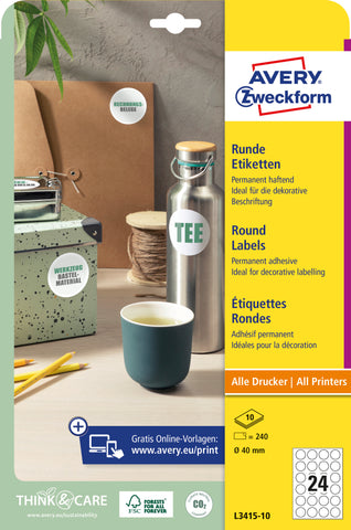AVERY ZWECKFORM Universal-Etiketten 40mm L3415-10 L3415-10 weiss 240 St./10 Bl.