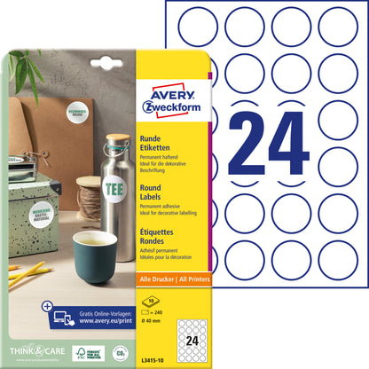 AVERY ZWECKFORM Universal-Etiketten 40mm L3415-10 L3415-10 weiss 240 St./10 Bl.