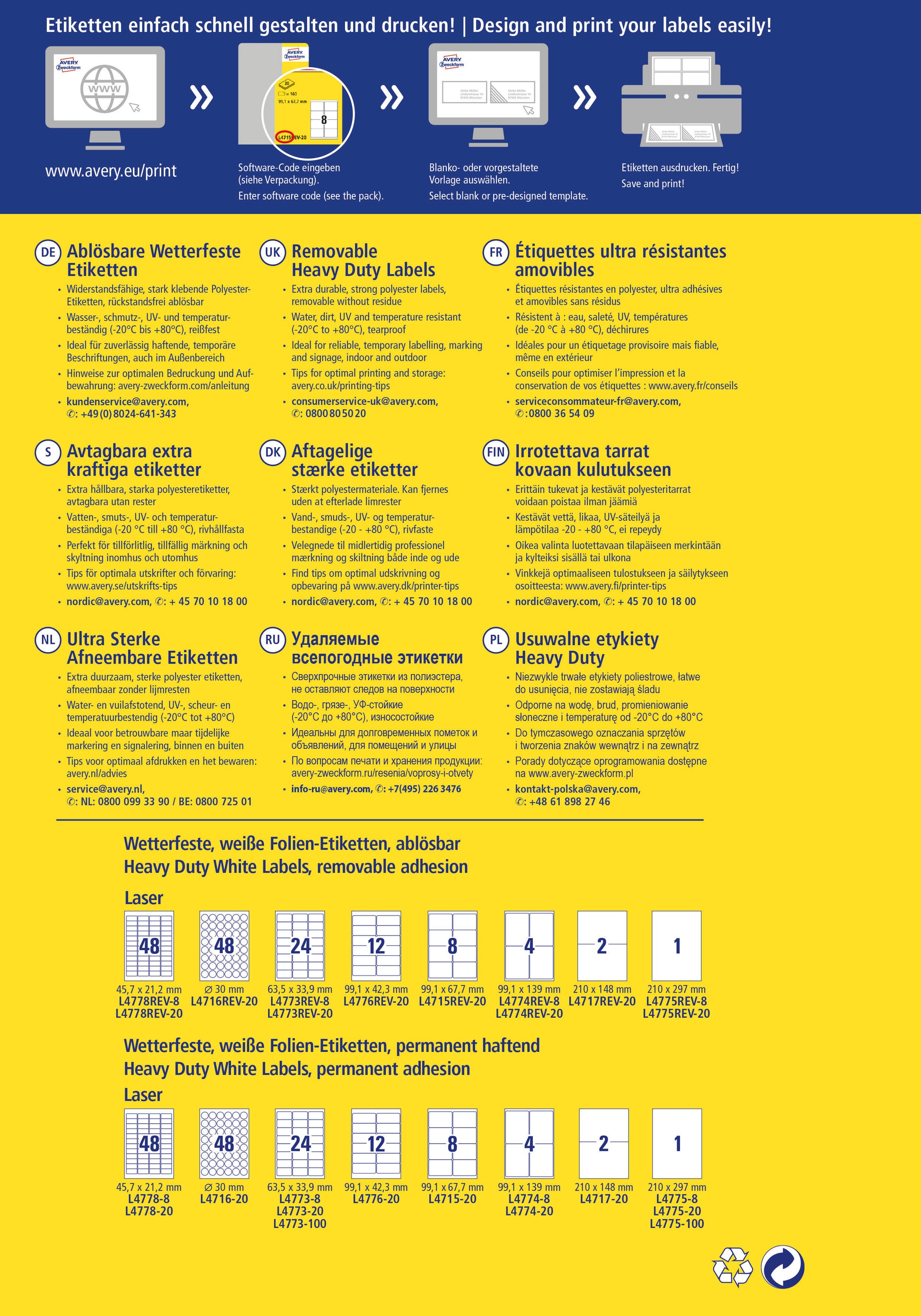 AVERY ZWECKFORM Etiketten Laser 30mm L4716REV2 weiss, non-perm. 20 Blatt