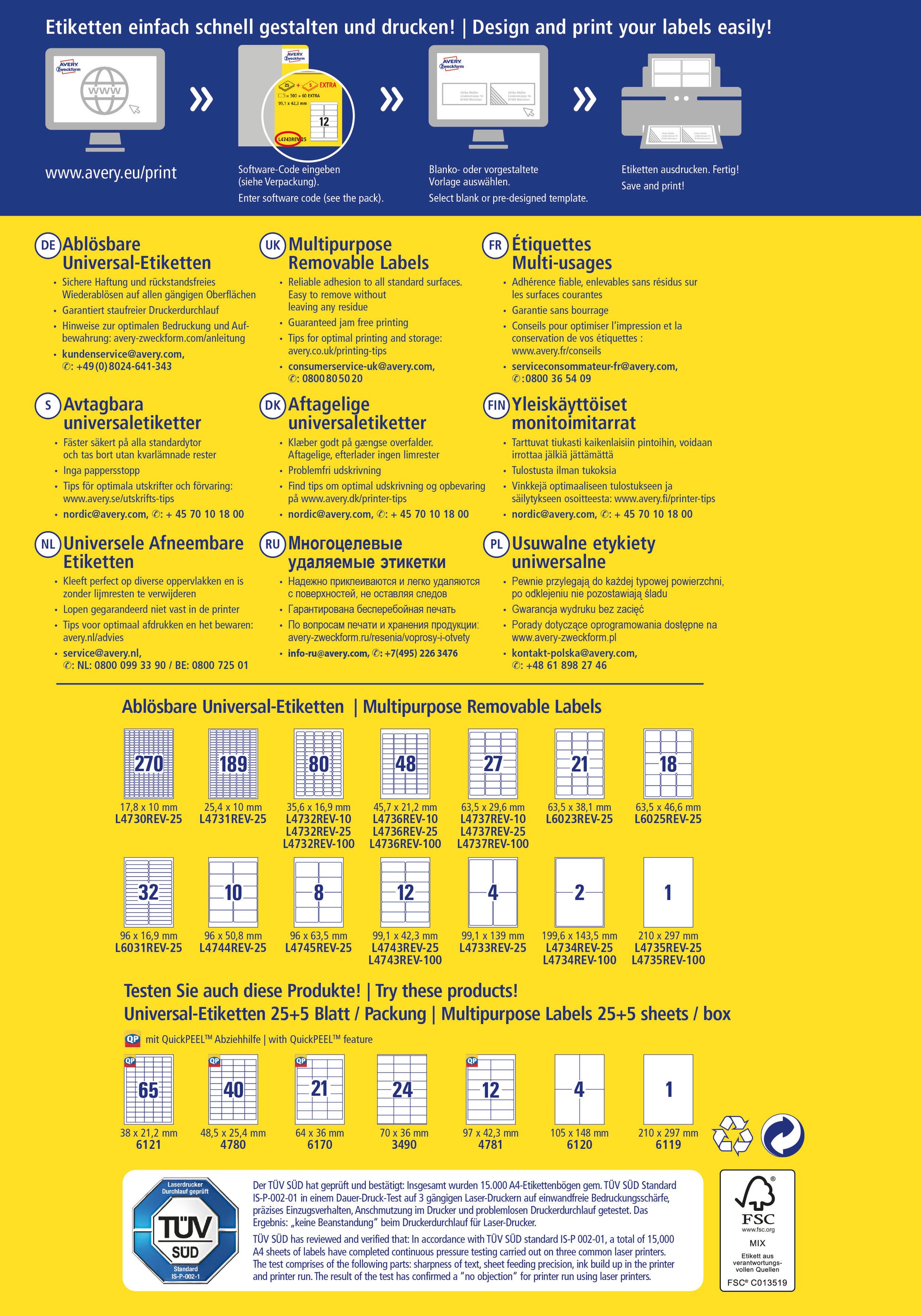 AVERY ZWECKFORM Universal-Etikett. 35.6x16.9mm L4732REV-25 weiss 2400 Stk./25 + 5 Blatt