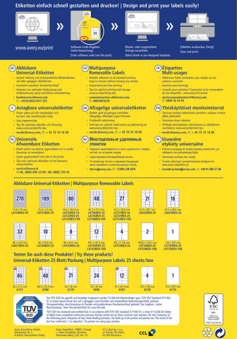 AVERY ZWECKFORM Universaletiketten 45,7x21,2mm L4736REV-100 weiss,non-perm. 4800S./100B.
